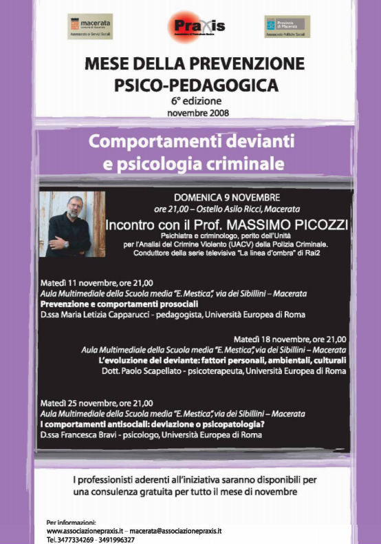 Mese della Prevenzione Praxis 2008 anno 6° – Comportamenti devianti e psicologia criminale