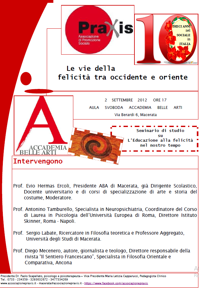 2012 – 10 ANNI DI PRAXIS – Convegno Le vie della felicità tra occidente e oriente