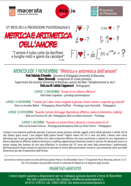 MESE DELLA PREVENZIONE PRAXIS 2012 ANNO 10° – METRICA E ARITMETICA DELL’AMORE